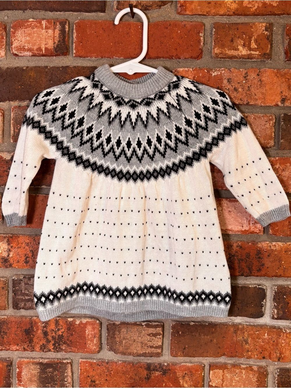 Janie and Jack baby girls fair isle sweater dress cream/gray 3-6 months